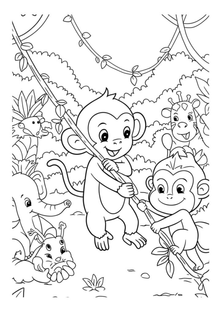 Monkey free printable coloring page for kids