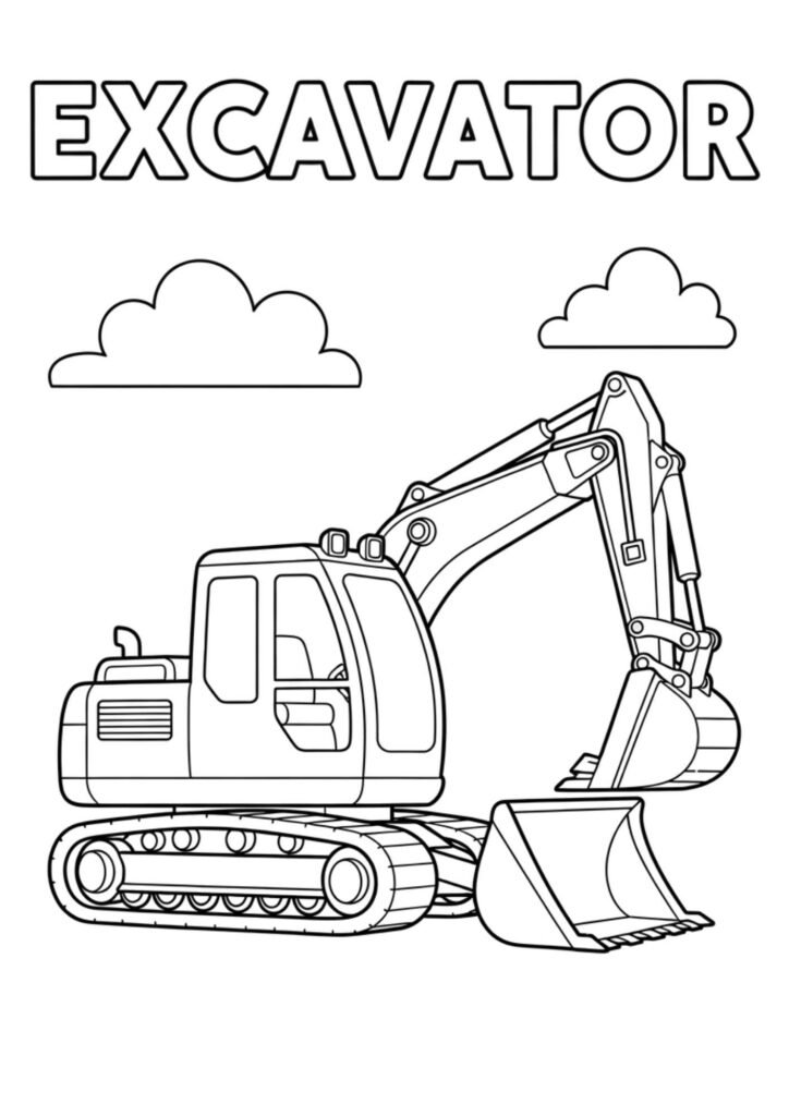 excavator kids coloring page no background