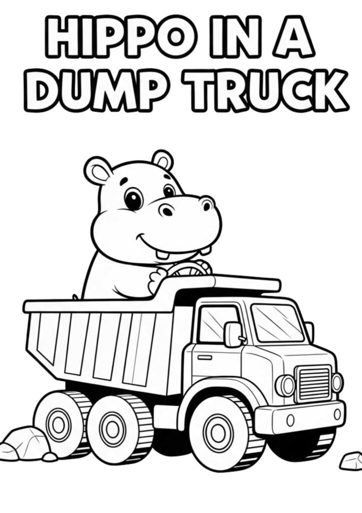 hippo dump truck coloring page