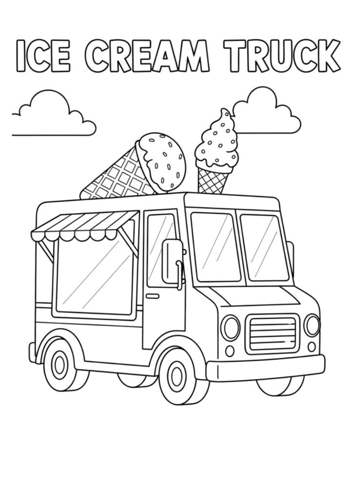 ice cream truck kids coloring page no background