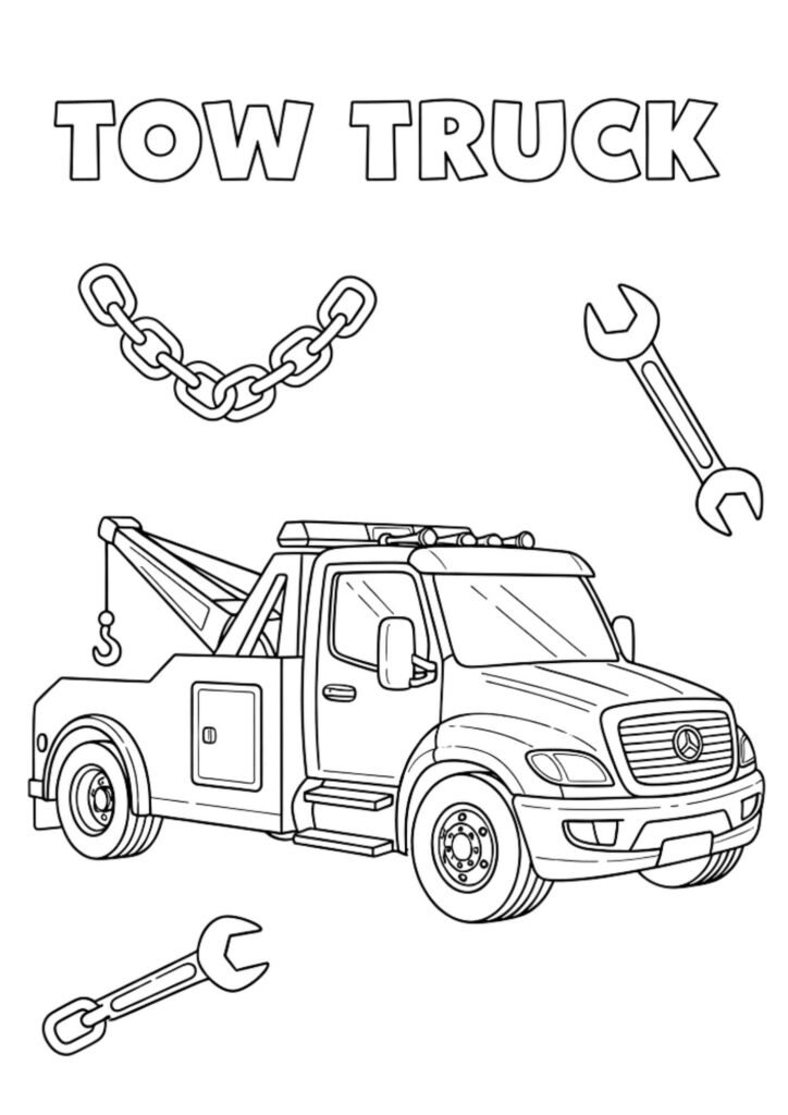 luxury tow truck kids coloring page