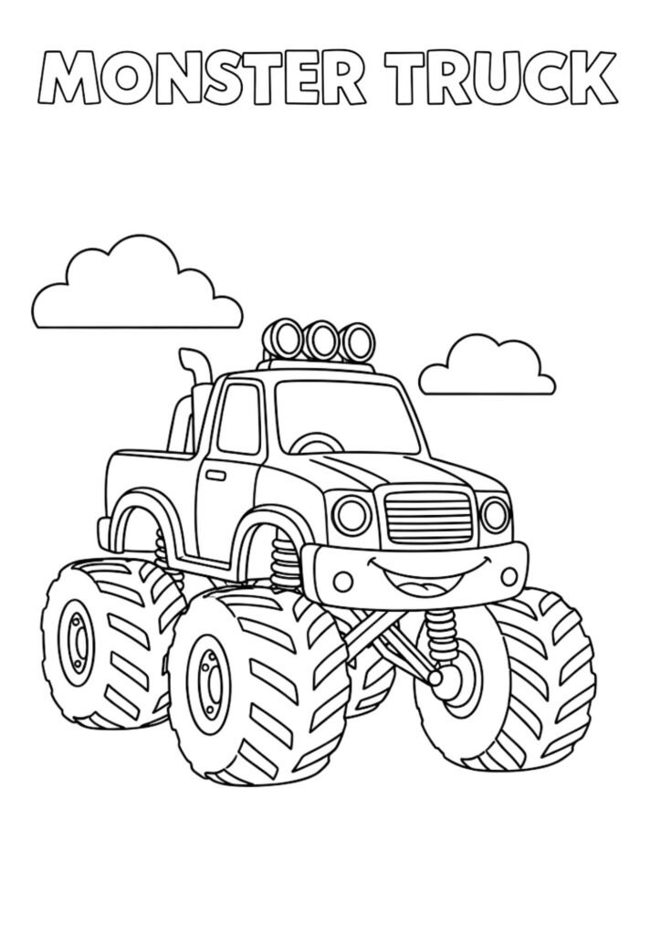monster truck kids coloring page no background a4