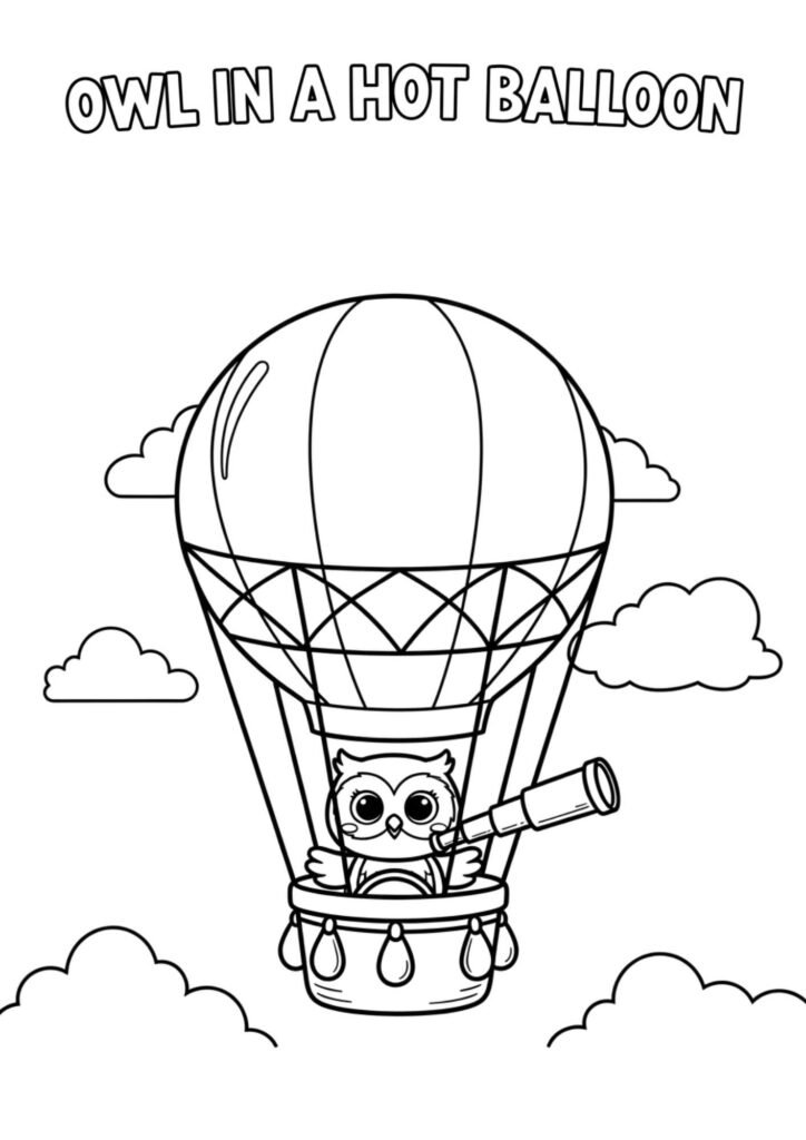 owl hot air balloon coloring page a4