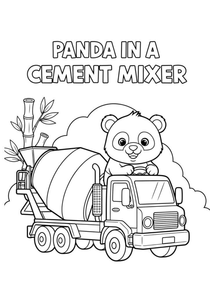 panda cement mixer coloring page a4
