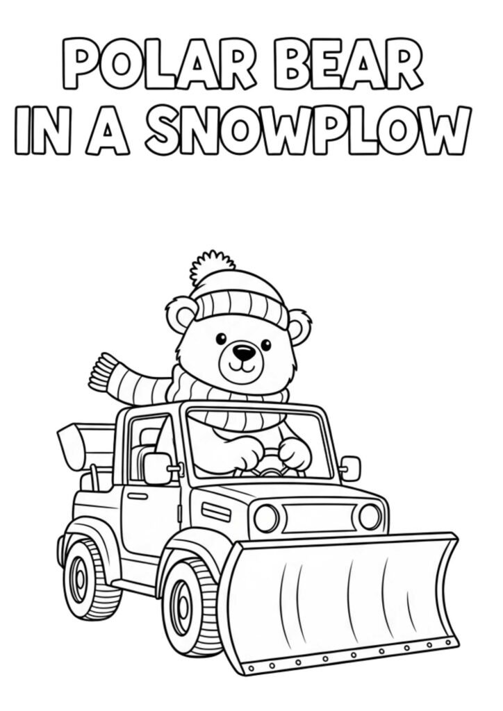 polar bear snowplow coloring page a4