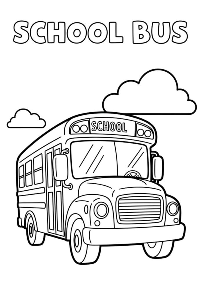 school bus kids coloring page no background