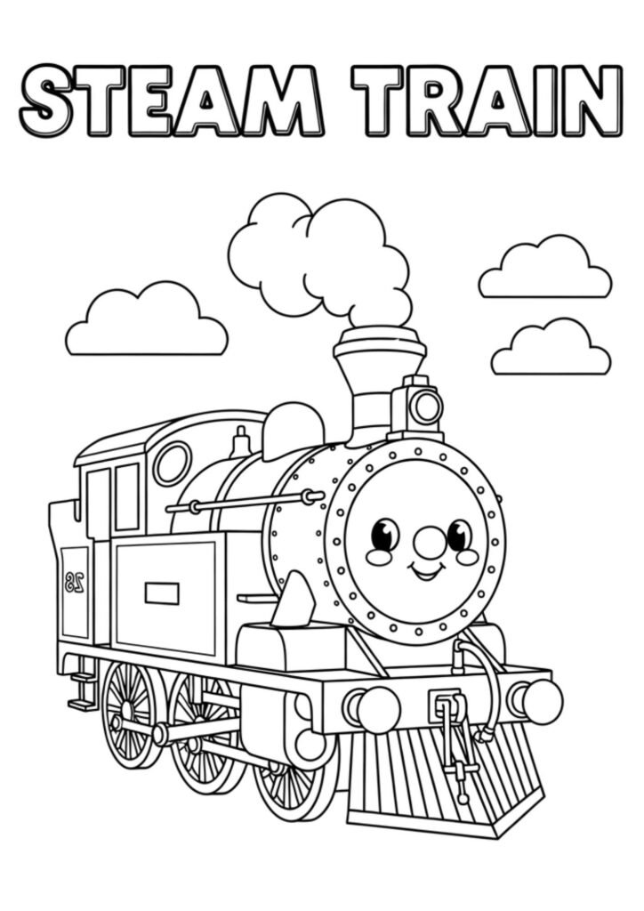 steam train kids coloring page no background