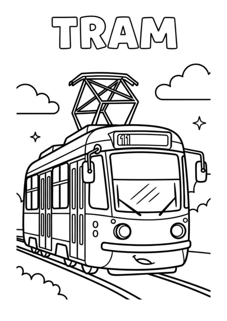 tram kids coloring page no background