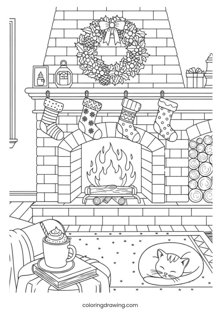 A cozy fireplace ColoringPage