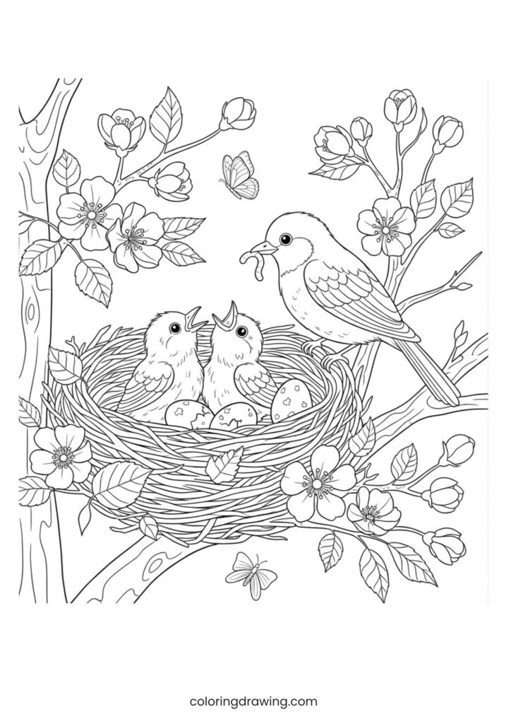Birds in a nest ColoringPage