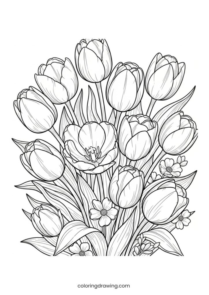Blooming tulips ColoringPage