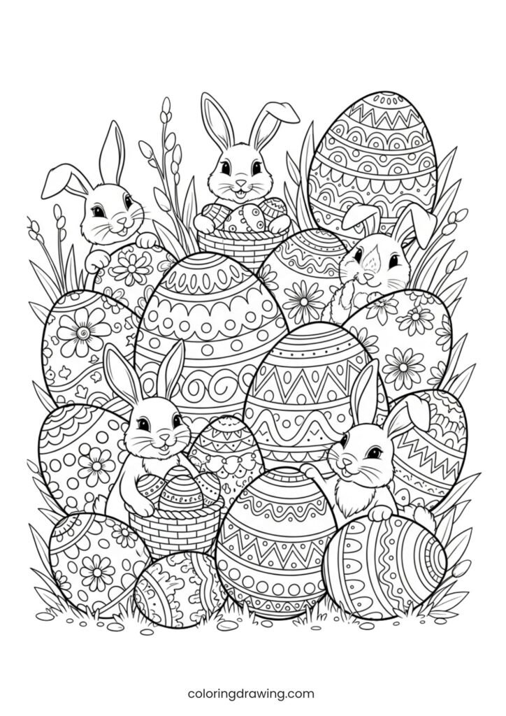 Easter bunnies and eggs ColoringPage