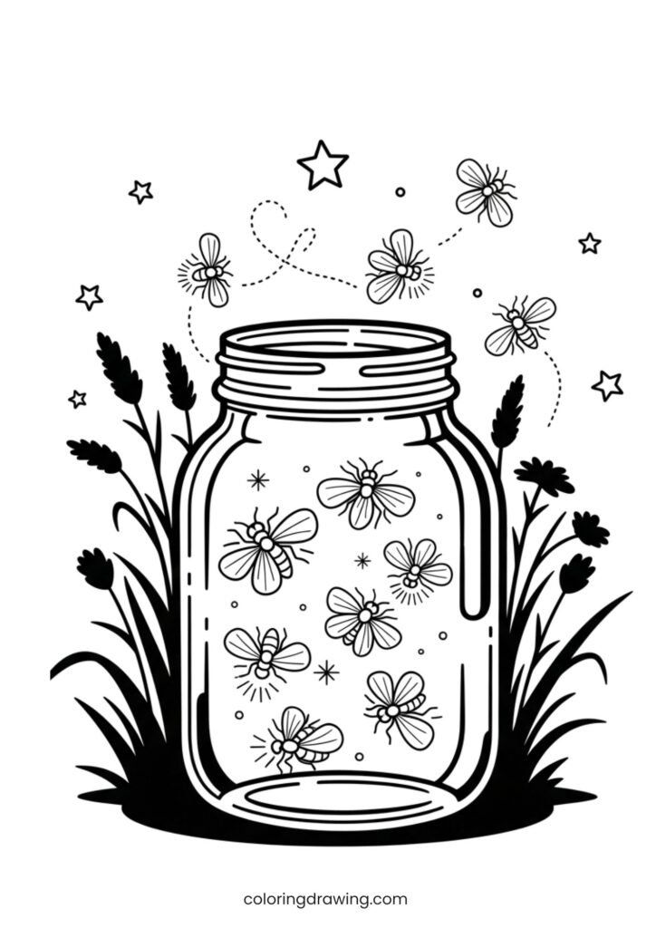 Fireflies in a jar ColoringPage