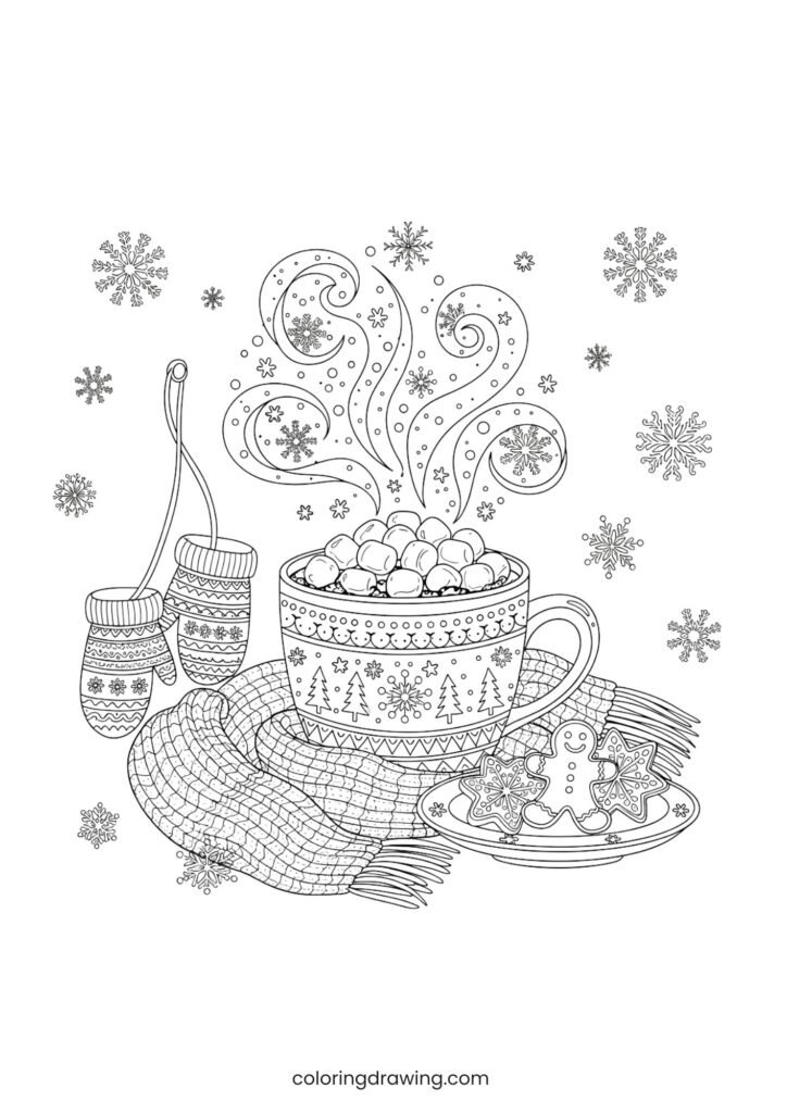 Hot cocoa with marshmallows ColoringPage