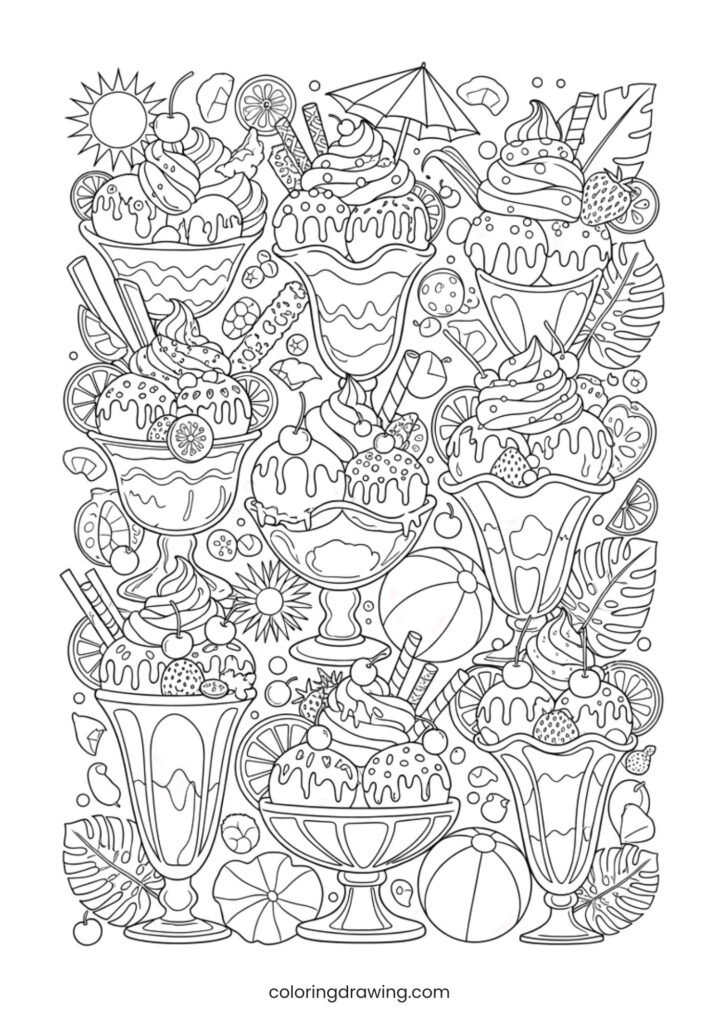 Ice cream sundaes ColoringPage