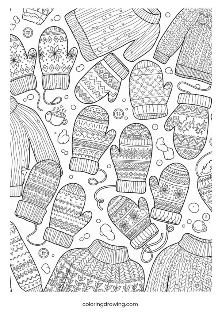 Mittens and wool sweaters ColoringPage