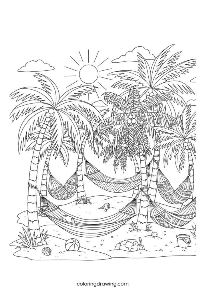 Palm trees and hammocks ColoringPage