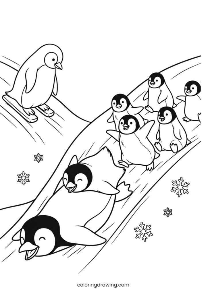 Penguins sliding ColoringPage