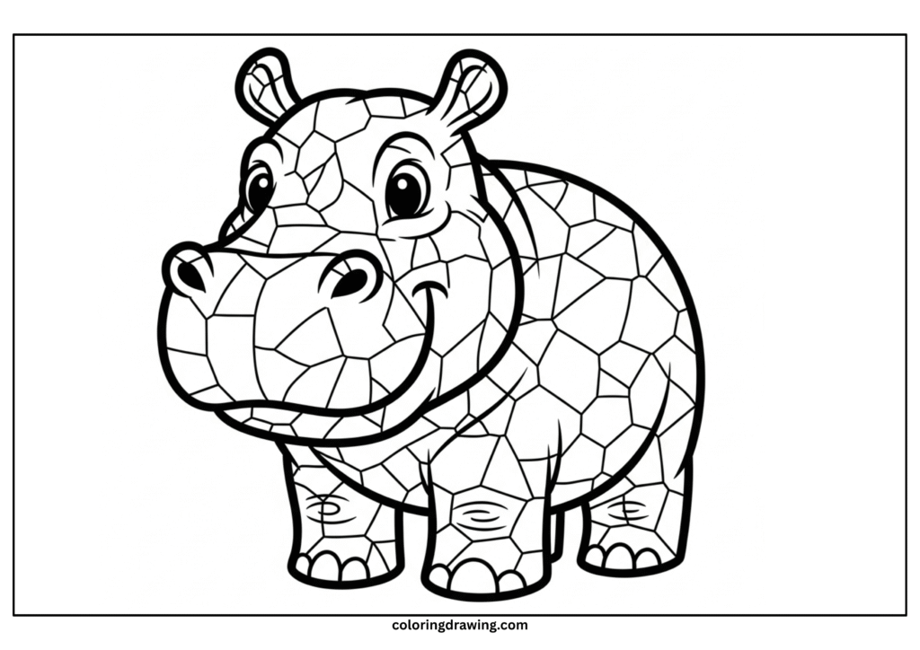 hippo mosaic coloring page scaled