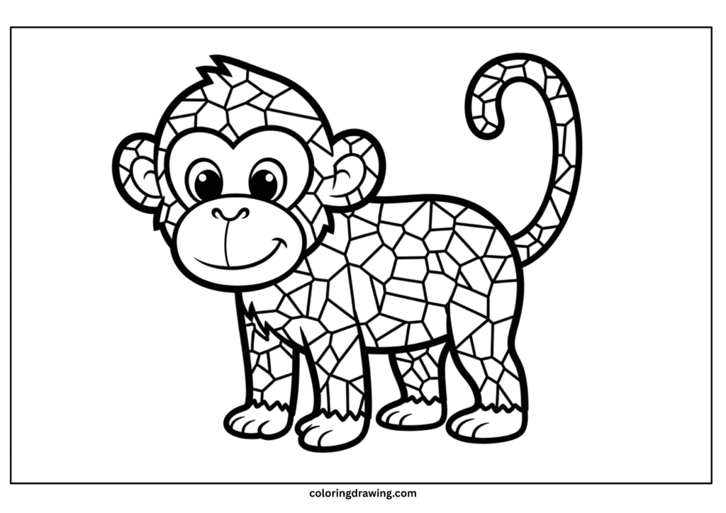 monkey mosaic coloring page scaled