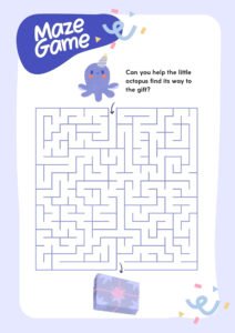 Blue and White Fun Maze Game Worksheet