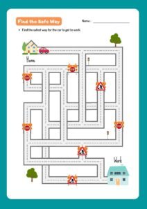 Find the Safe Way Activity Worksheet Puzzle Maze Primary School Preschool Attention Raising 6 Years 7 Years
