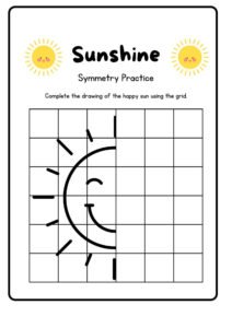 Sunshine Symmetry Practice Art Printable Worksheet in