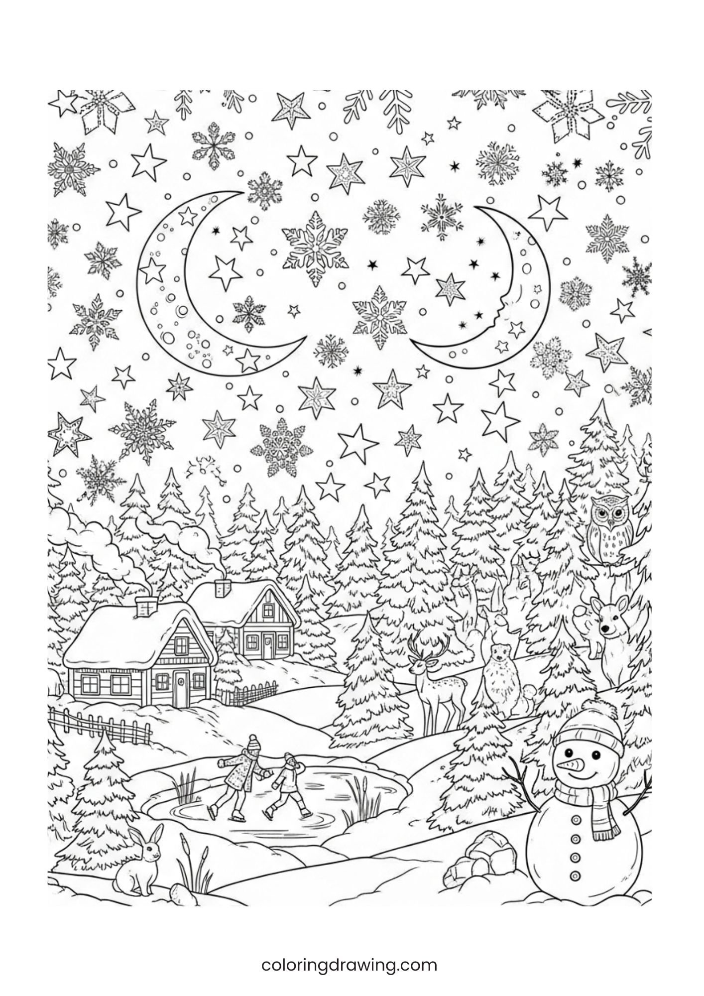 A winter night with stars ColoringPage