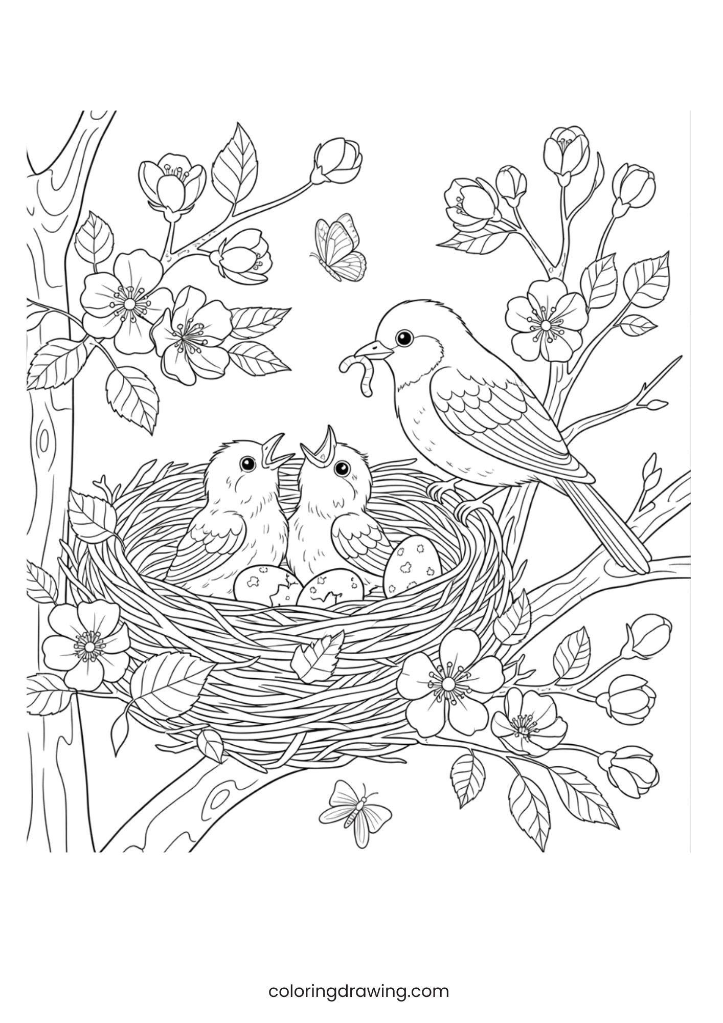 Birds in a nest ColoringPage
