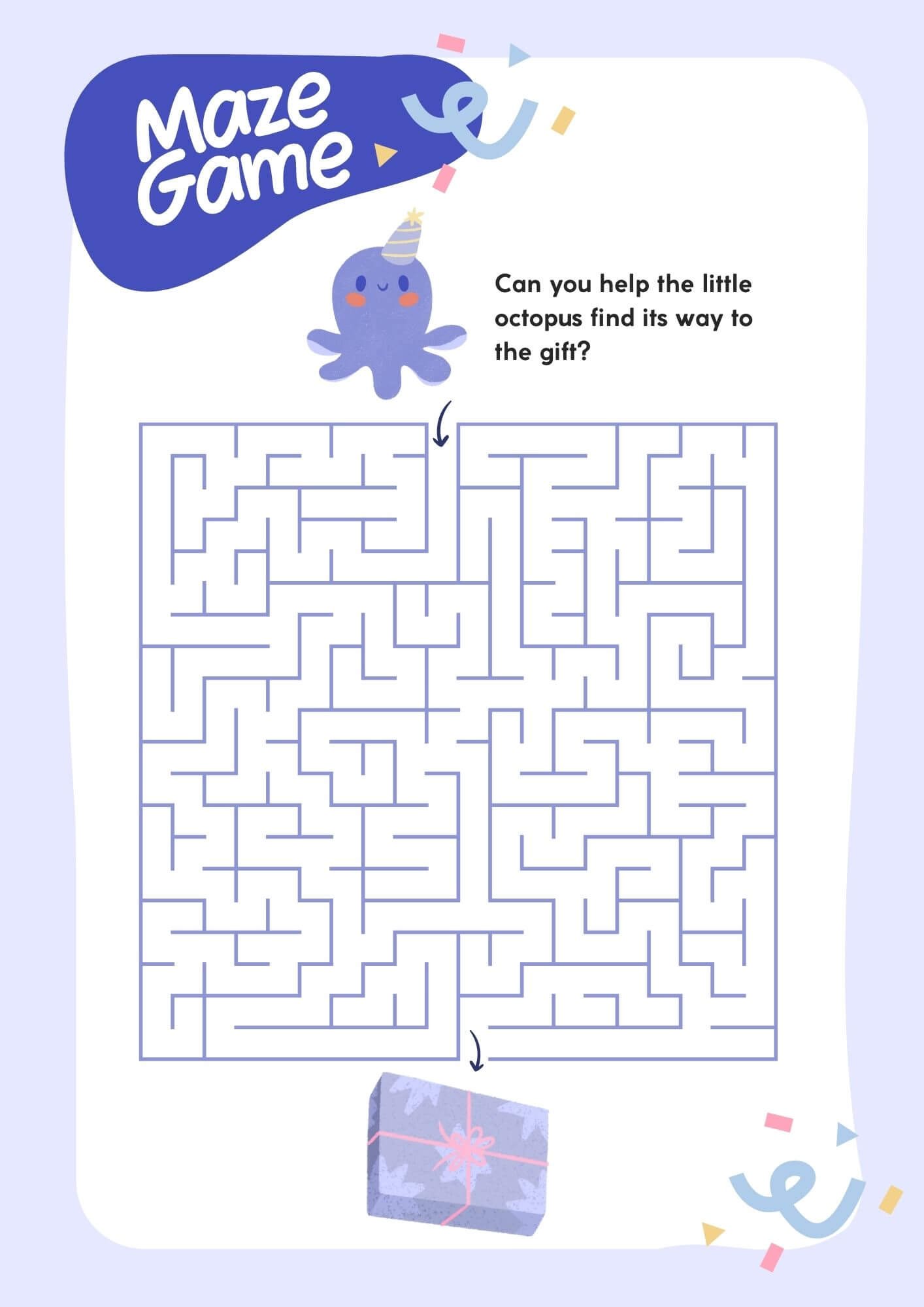 Blue and White Fun Maze Game Worksheet