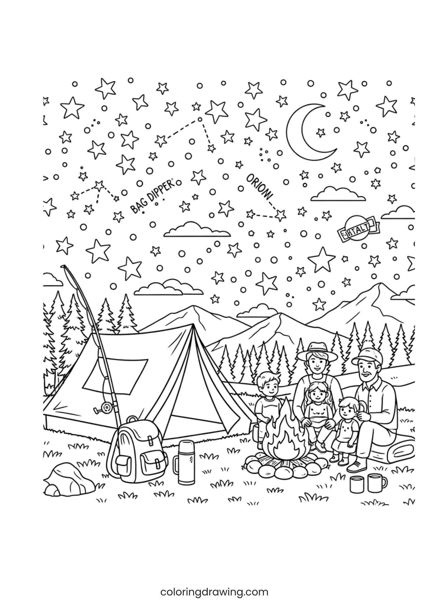 Camping under the stars ColoringPage