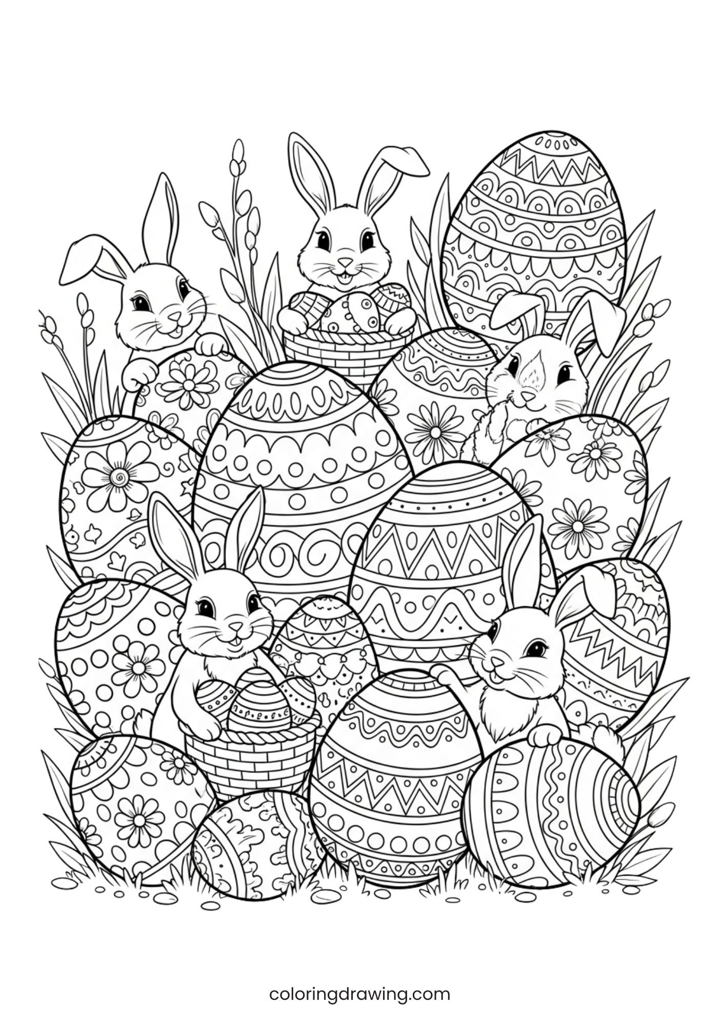 Easter bunnies and eggs ColoringPage