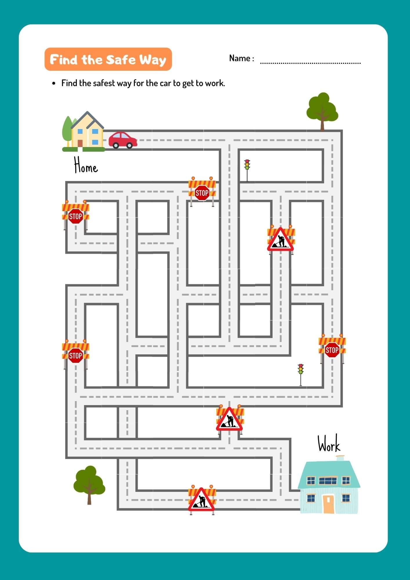 Find the Safe Way Activity Worksheet Puzzle Maze Primary School Preschool Attention Raising 6 Years 7 Years