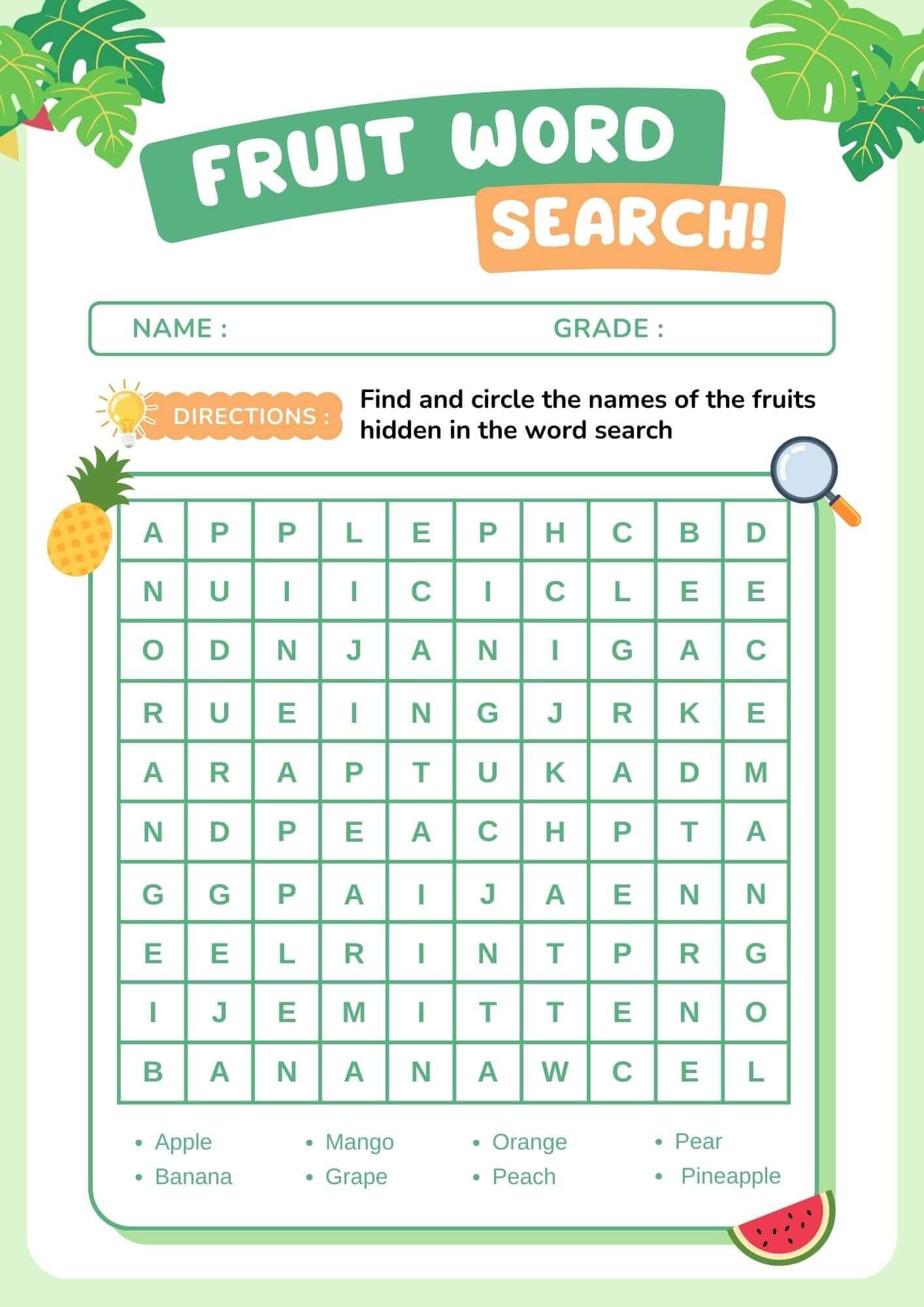 Fruit Word Search