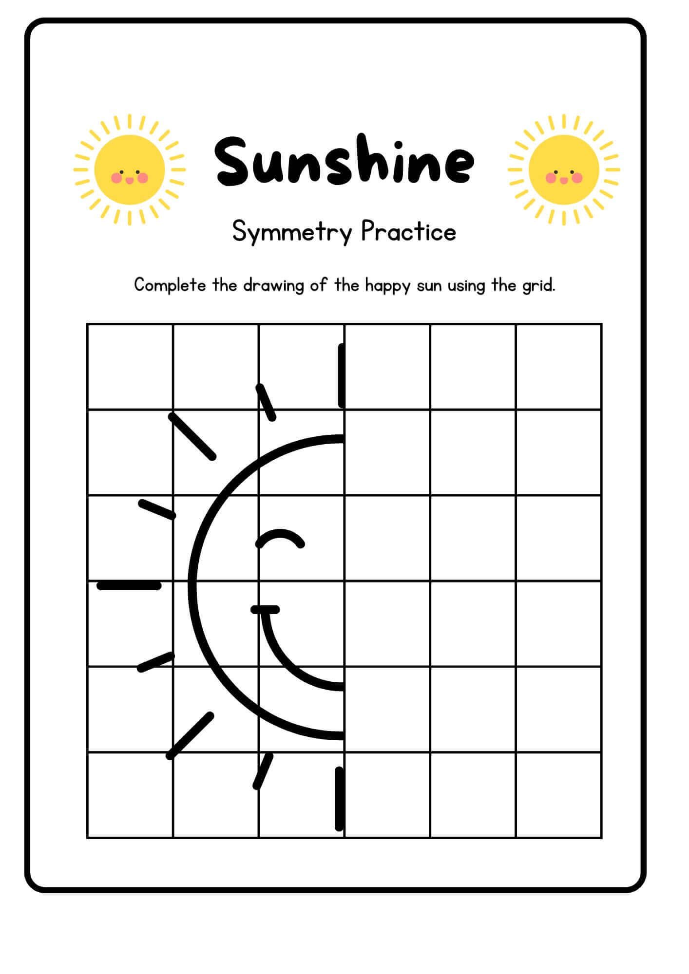 Sunshine Symmetry Practice Art Printable Worksheet in