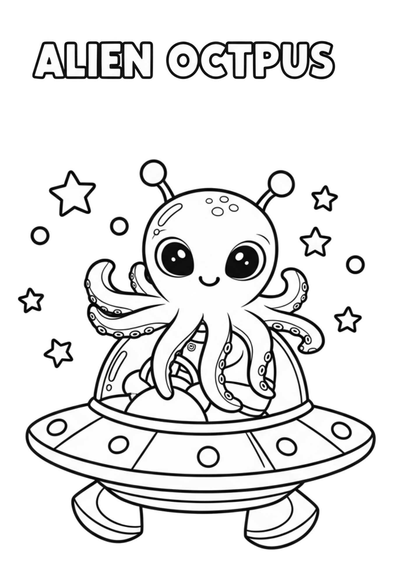 alien octopus ufo coloring page