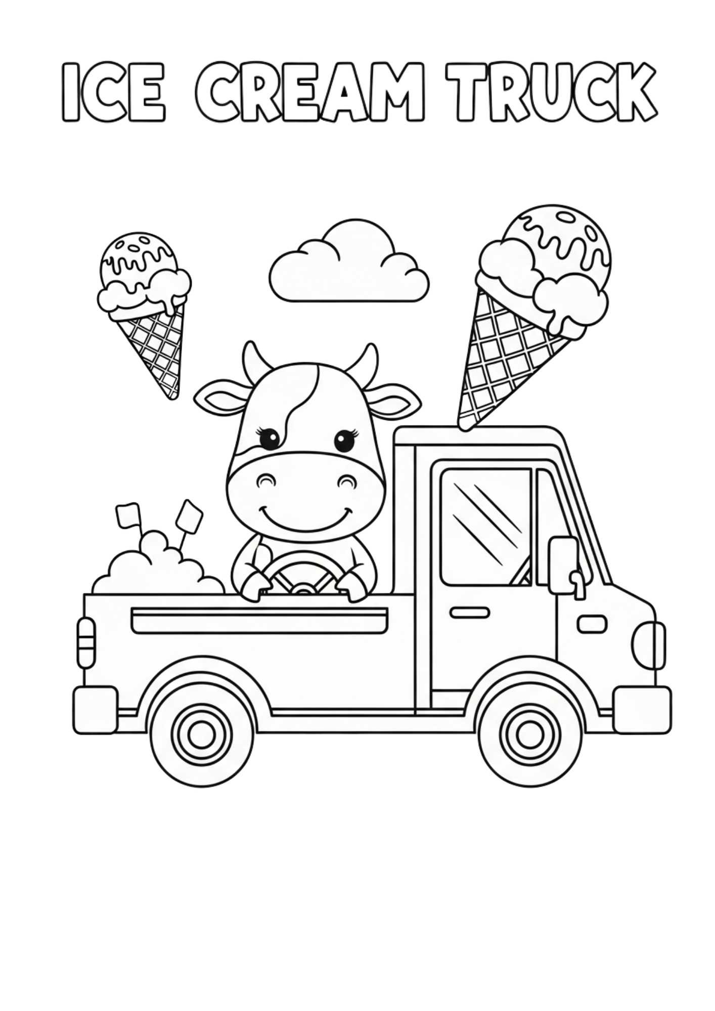 cow ice cream truck coloring page