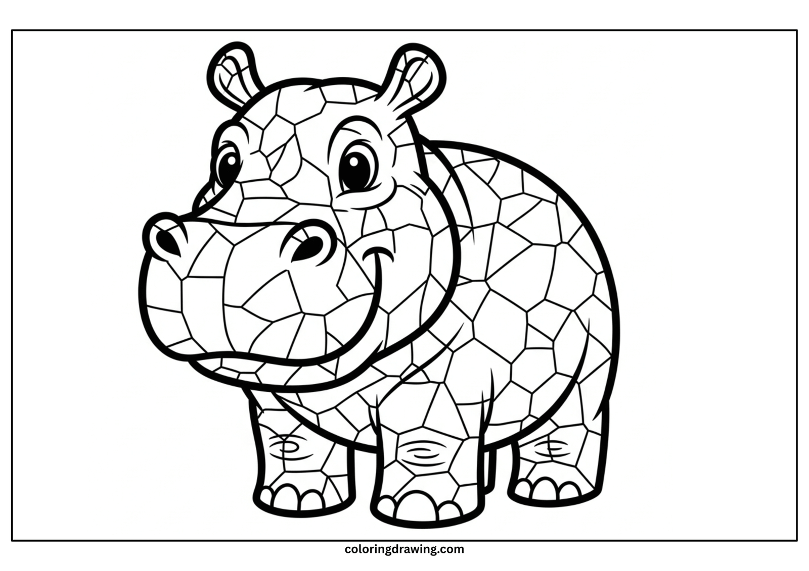 hippo mosaic coloring page scaled