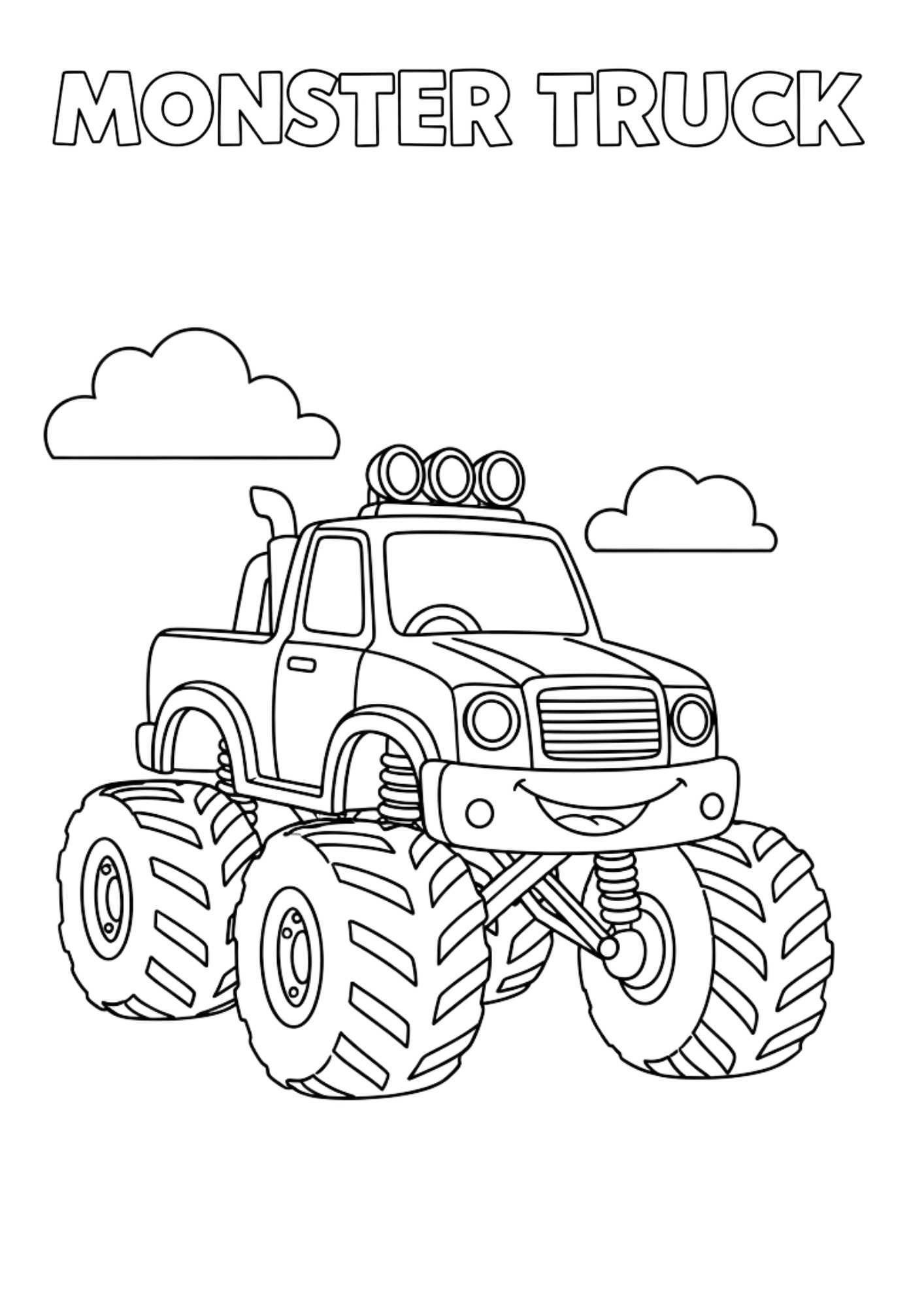 monster truck kids coloring page no background a4