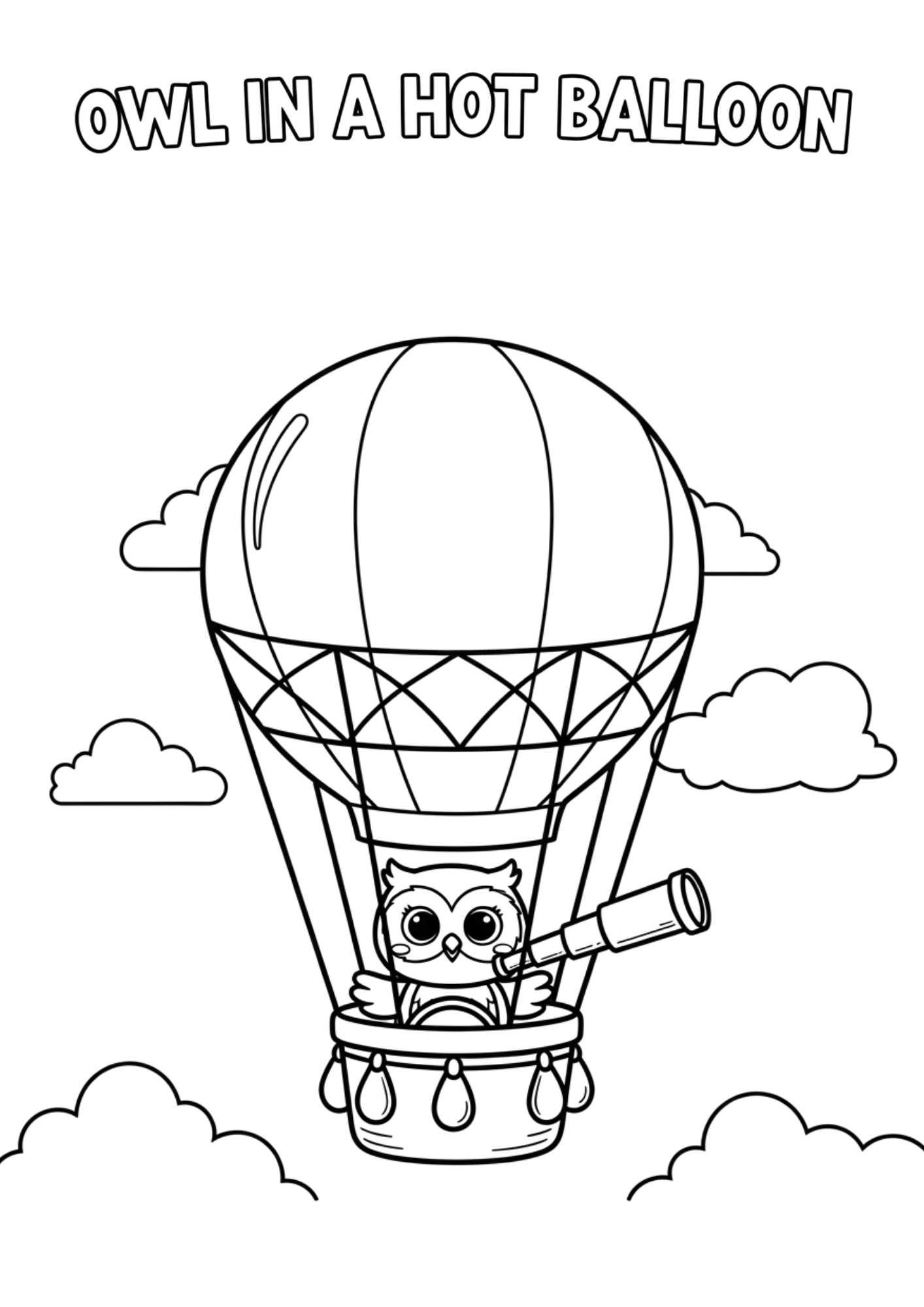 owl hot air balloon coloring page a4