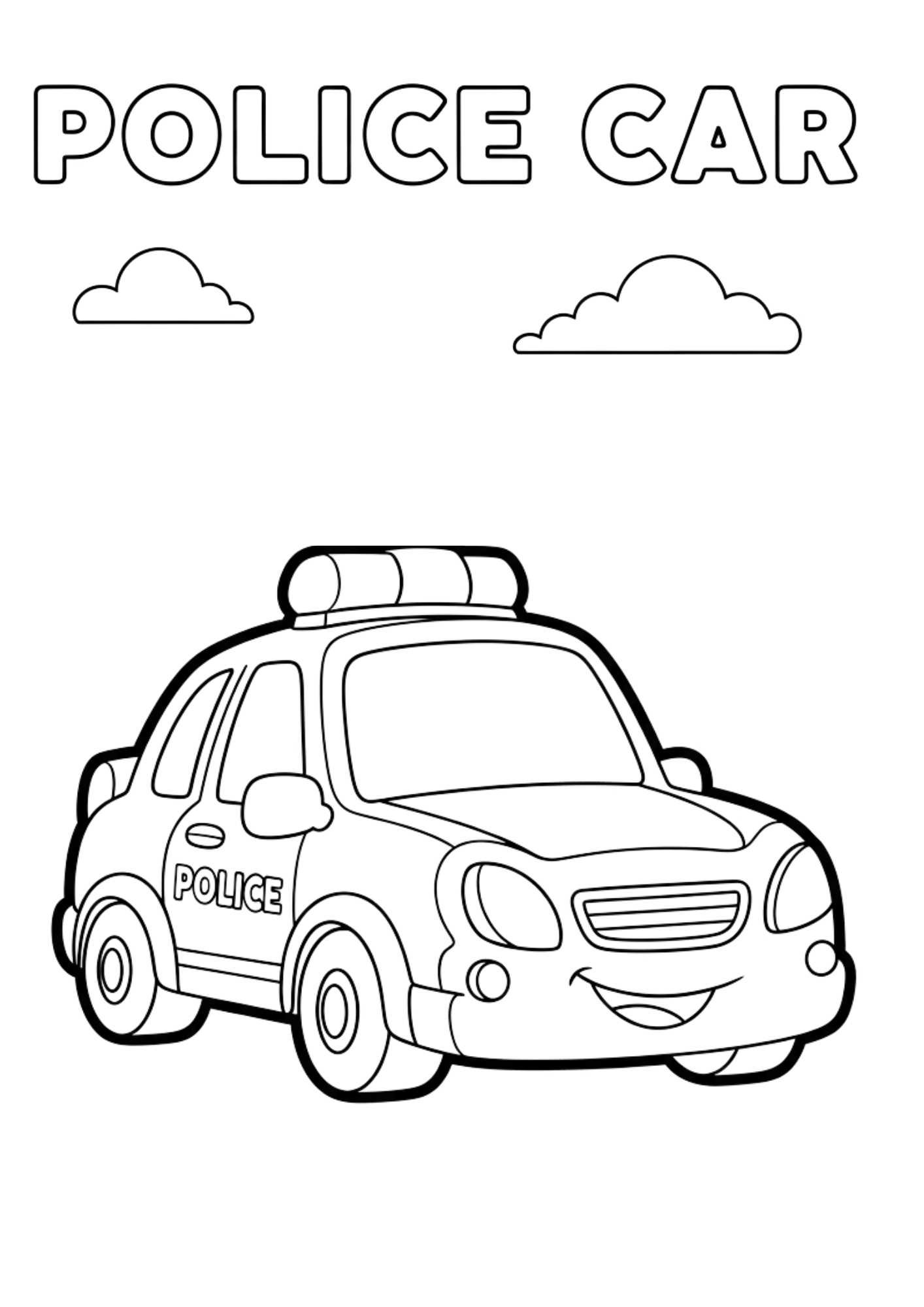 police car kids coloring page no background