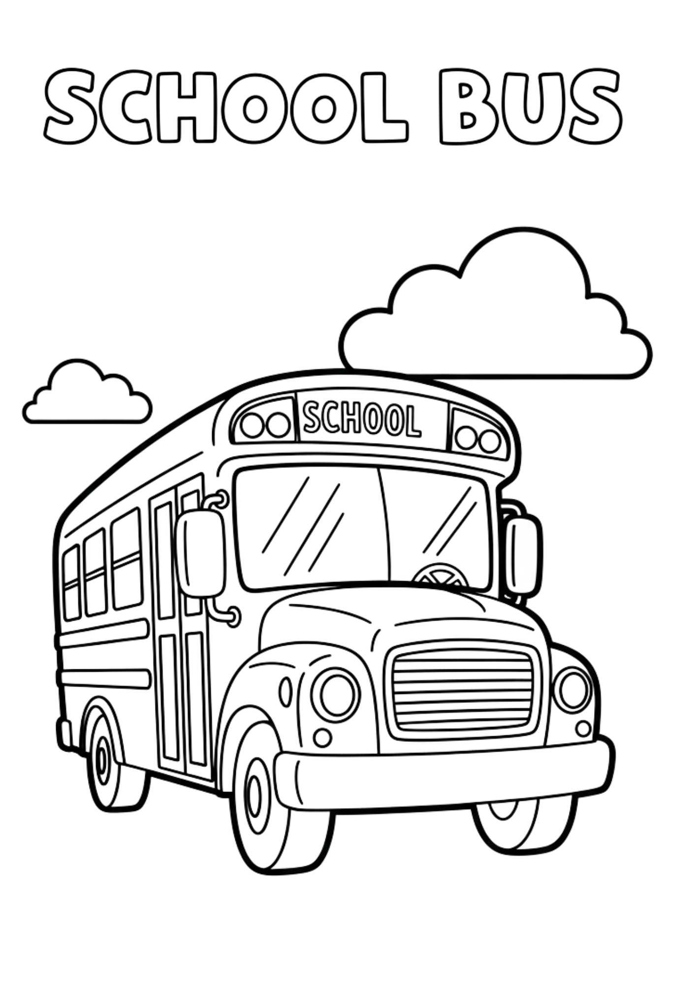 school bus kids coloring page no background