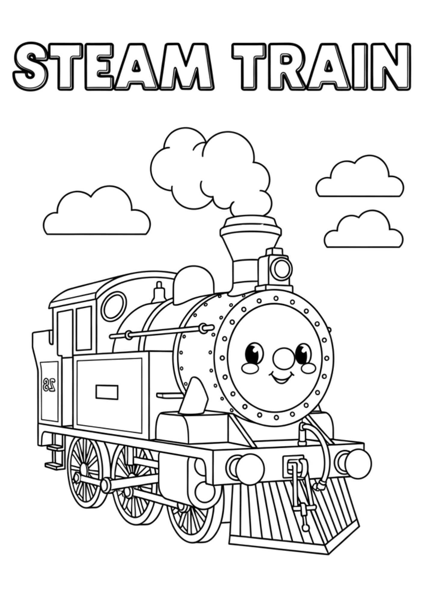 steam train kids coloring page no background